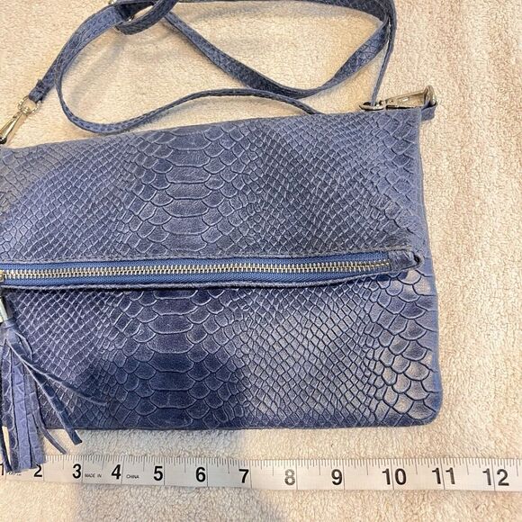 Vimoda Paris Blue Crossbody Purse Leather Woman S 10.5x7.25" Italy Foldover Chic - Picture 5 of 13